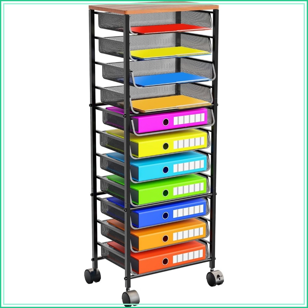 Letter Tray Desk - 12-Tier Rolling File Cart with 11