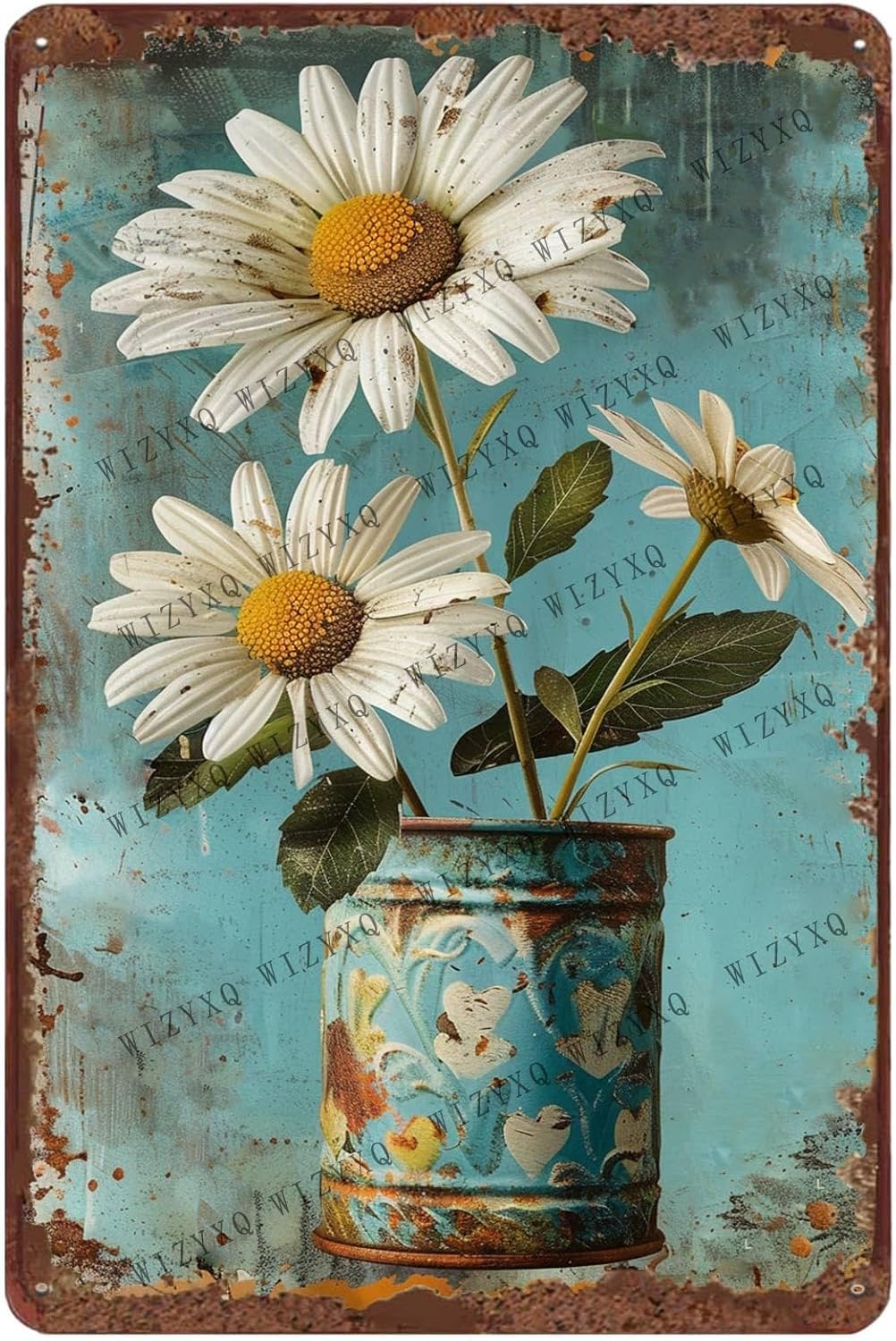 Home Office Ideas - Metal Signs White Daisy Flower Vintage