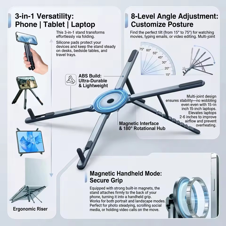 Portable Magnetic Phone Holder - Laptop Stand Foldable ulasan dan harga