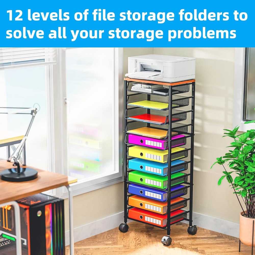 12-Tier Rolling File Cart with - Letter Tray Desk ulasan dan harga